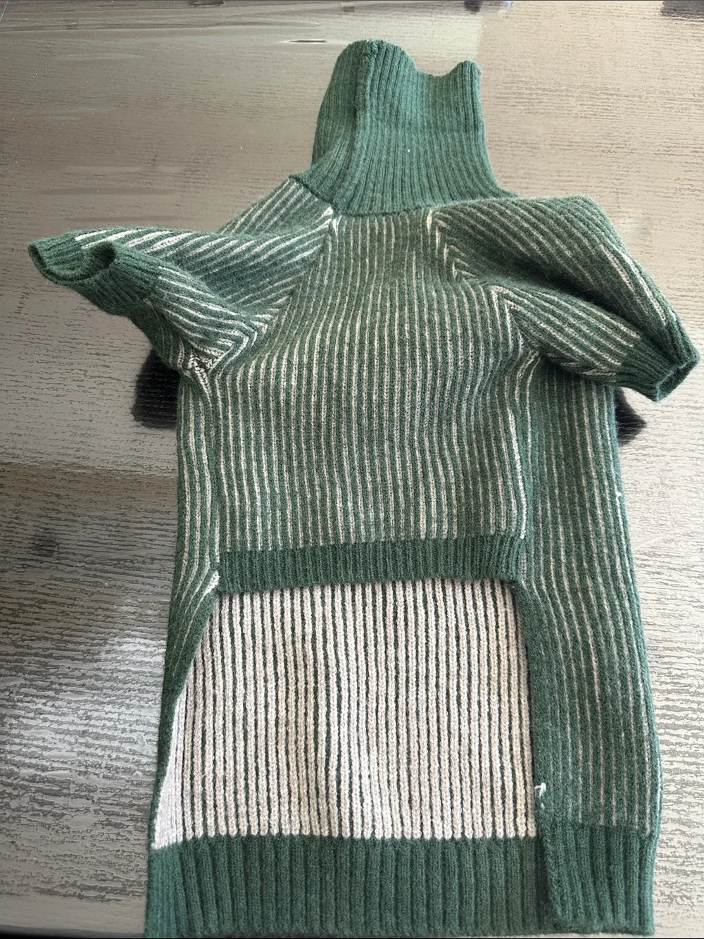 New Turtleneck Ribbed Knit Sweater in Green and Cream for your pet dog.